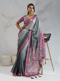 Pure Chiffon Digital Printed Woven Saree With Woven Border And Fancy Tassels