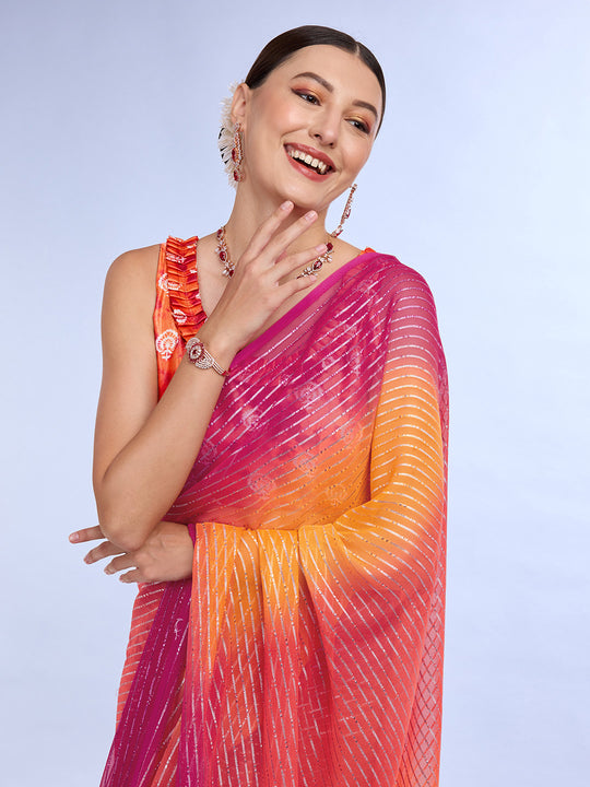 Pink & Yellow Weightless Saree With Blouse Piece