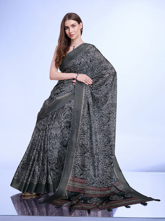 Grey Poly Silk Daily Wear Saree With Blouse Piece