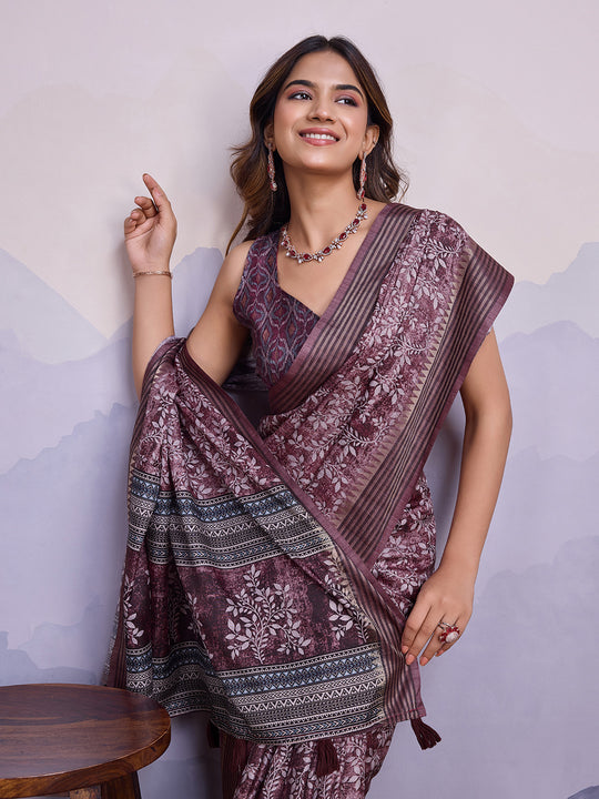 Purple Poly Silk Festival Saree With Blouse Piece