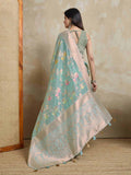 Seagreen Organza Banarasi Woven Rich Pallu With Blouse Piece