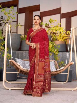 Red Silk Saree With Blouse Piece