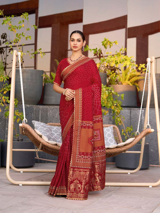 Red Silk Saree With Blouse Piece