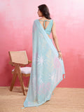 Sky Blue Silk Georgette Festive Wear Saree With Blouse Piece