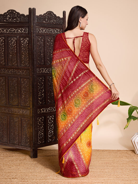 Mustard Weightless Poly Chiffon Saree With Blouse Piece
