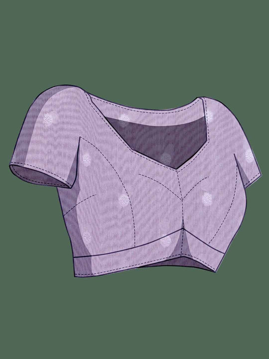 Lavendar Pure Cotton Lucknowi Woven Printed Saree With Tassels Saree With Blouse Piece