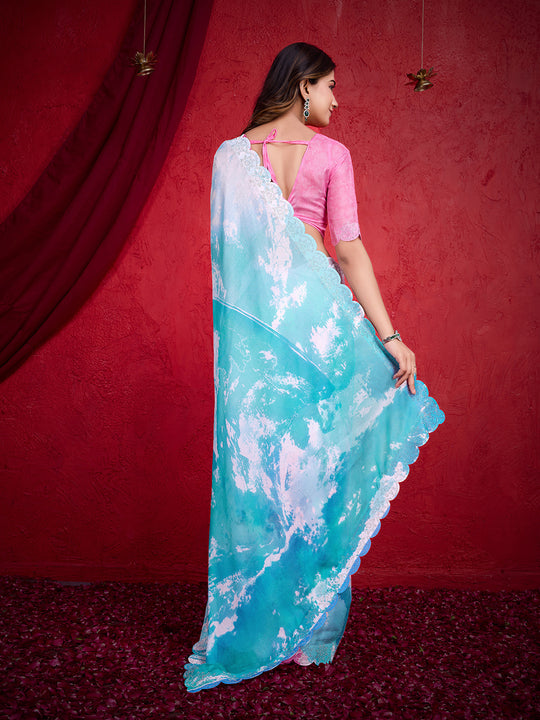 Light Pink Poly Chiffon Saree With Blouse Piece