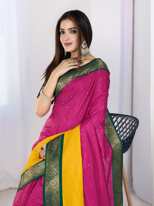 Pure Silk Woven Zari Saree With Jacquard Border And Blouse Piece
