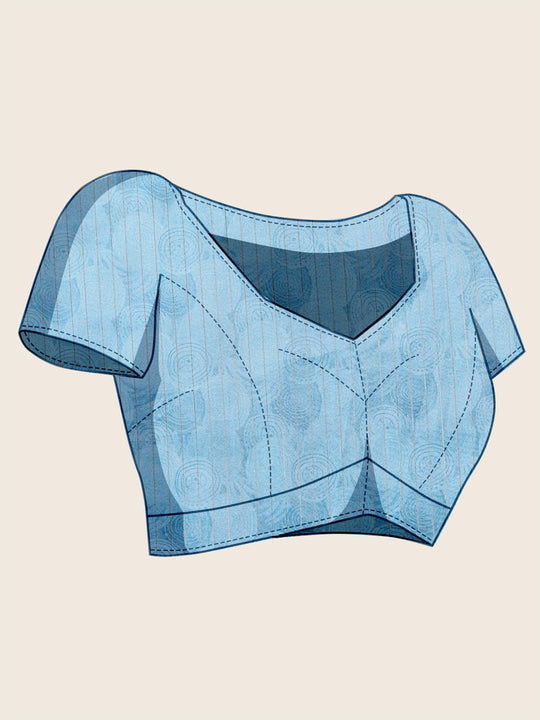 Skyblue Organza Zari Woven Printed Saree With Hand-Sequence Embellishment Saree With Blouse Piece