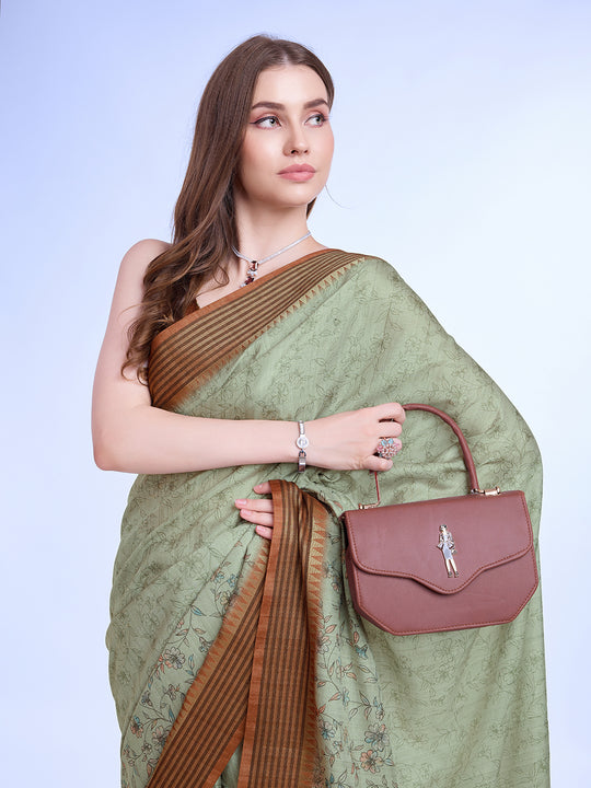 Green Poly Silk Daily Wear Saree With Blouse Piece