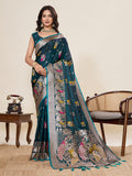 Teal Green Soft Silk Sarees Premium Two Tone Satin Fabric With Unique Pathani Type Designs Saree With Blouse Piece