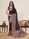 Maroon Pure Satin Silk Gala Border Concept Weaved With Jari And Minakari Rich Pallu Saree With Blouse Piece