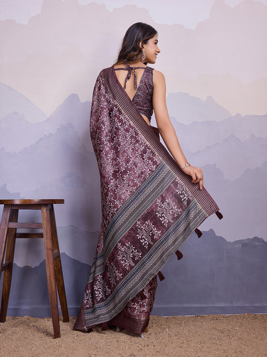 Purple Poly Silk Festival Saree With Blouse Piece