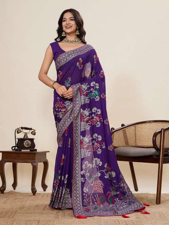 Bengani Cotton Saree With All Over Light Single Colour With Table Printed And Border Piping Saree With Blouse Piece