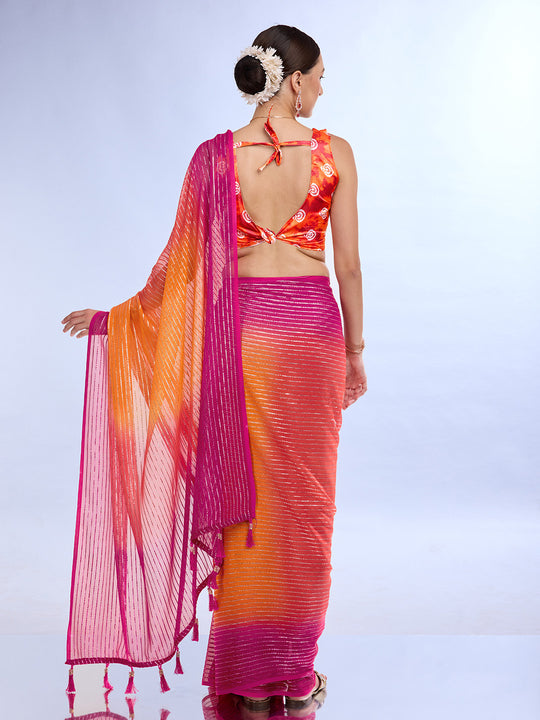 Pink & Yellow Weightless Saree With Blouse Piece