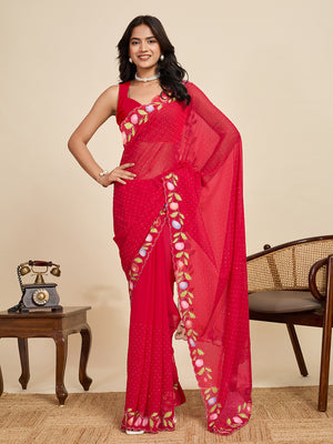 Red Georgette Soft Silk Saree With Blouse Piece