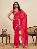 Red Georgette Soft Silk Saree With Blouse Piece