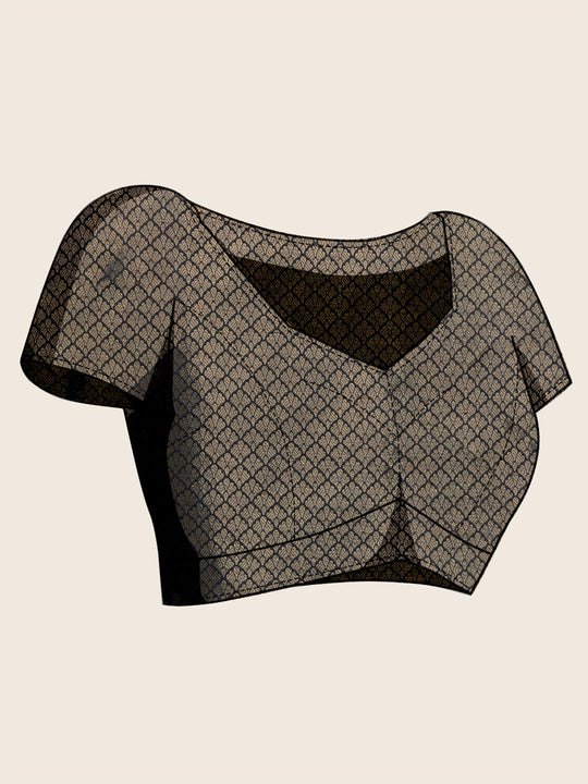 Black Ikkat Woven Kajeevaram Silk Rich Pallu With Blouse Piece