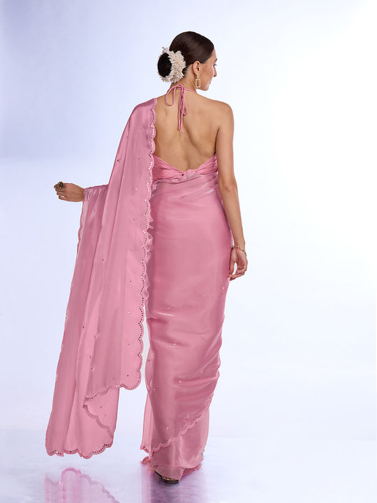 Pink Organza silk Saree With Blouse Piece