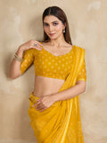 Pure Chiffon Bandhani Printed Saree With Viscose Woven Border And Blouse Piece