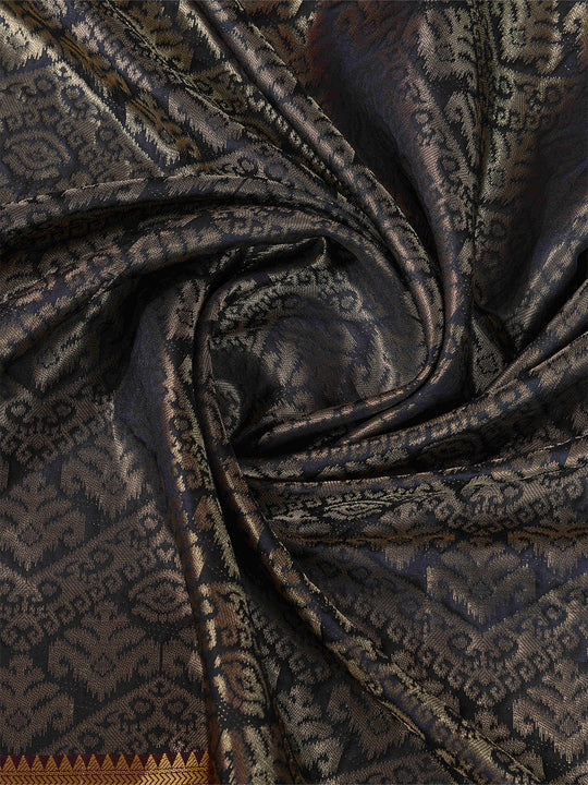 Black Ikkat Woven Kajeevaram Silk Rich Pallu With Blouse Piece
