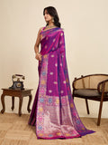 Violet Pure Jacquard Fabrics With Sona Chandi Pure Zari Work Saree With Blouse Piece