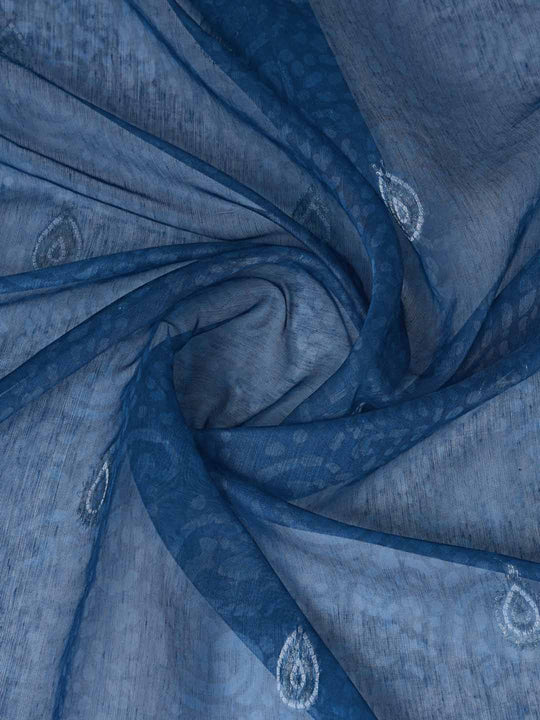 Indigoblue Cotton Banarasi Printed Saree With Thread Embroidery Scalloping  Saree With Blouse Piece