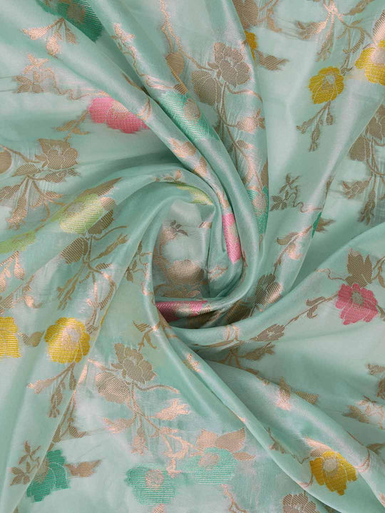 Seagreen Organza Banarasi Woven Rich Pallu With Blouse Piece