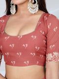 Poly Georgette Geometric Print Saree With Embroidery And Scaloping Work With Unstitched Blouse Piece