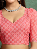 Poly Chiffon Leheriya Printed Saree With A Floral Touch And Swaroski Work With Scalloping