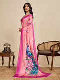 Baby Pink Chinon Saree All Over Single Colour Printed Saree With Blouse Piece