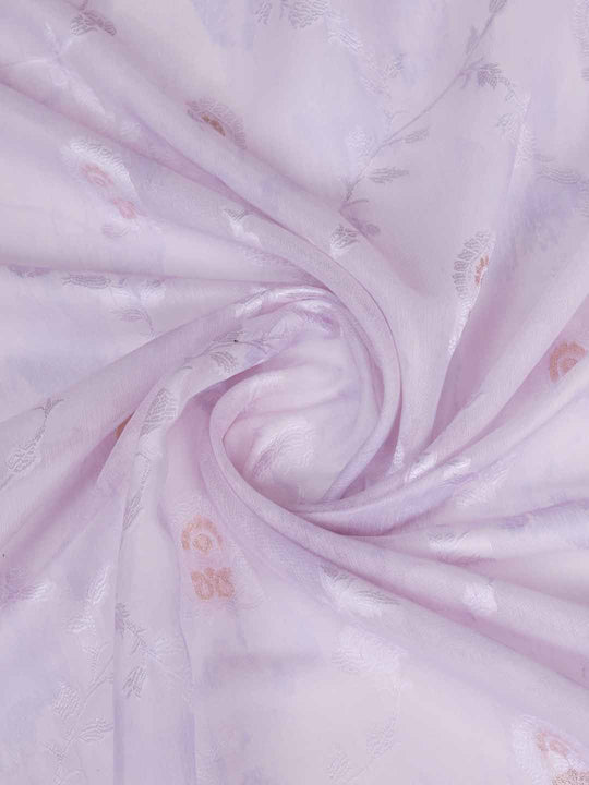 Lavendar Pure Cotton Lucknowi Woven Printed Saree With Tassels Saree With Blouse Piece