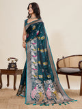 Teal Green Soft Silk Sarees Premium Two Tone Satin Fabric With Unique Pathani Type Designs Saree With Blouse Piece