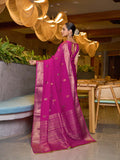 Pink Chinon Soft Silk Saree With Blouse Piece