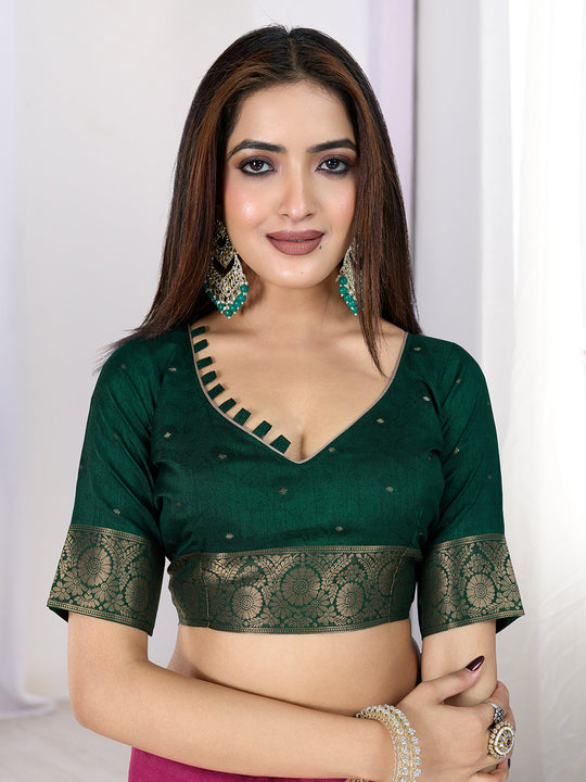 Pure Silk Woven Zari Saree With Jacquard Border And Blouse Piece