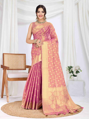 Pink Pure Tissue Silk Banarasi Saree With Brocade Blouse Piece