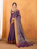 Wine Ikkat Woven Kajeevaram Silk Rich Pallu With Blouse Piece