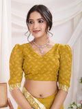 Yellow Poly Georgette Festive Wear Saree With Blouse Piece