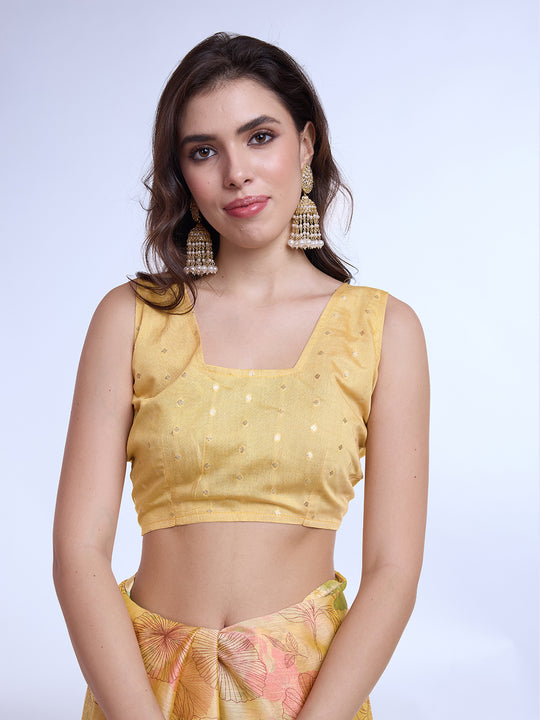 Light Yellow  Poly Chiffon Festive Wear Saree With Blouse Piecde