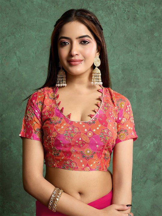 Poly Chiffon Dyed Saree With Heavy Embroidered Blouse Piece