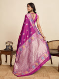 Violet Pure Jacquard Fabrics With Sona Chandi Pure Zari Work Saree With Blouse Piece