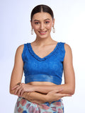 Blue Linen Blend Saree With Blouse Piece