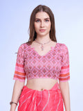 Pink Poly Chiffon Festival Saree With Blouse Piece