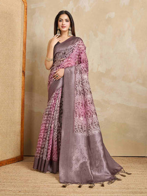 Maroon Pure Cotton Tie And Dye Printed Banarasi Rich Pallu Saree With Zari Tassels Saree With Blouse Piece