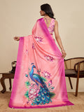 Baby Pink Chinon Saree All Over Single Colour Printed Saree With Blouse Piece