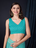 Teal Poly Georgette Saree With Blouse Piece