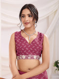 Magenta Poly Georgette Festive Wear Saree With Blouse Piece