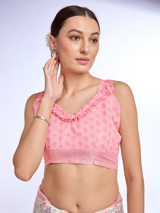 White Linen Blend Saree With Blouse Piece