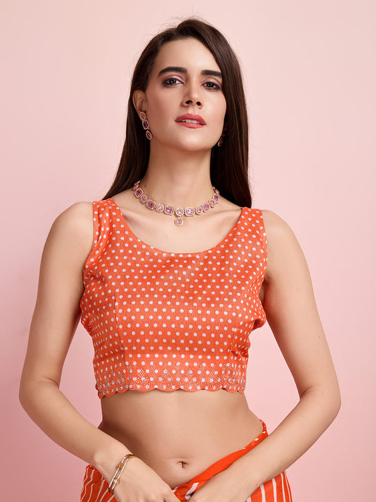 Orange Chiffon Festive Saree With Blouse Piece