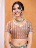 Brown Pure Tussar Silk Ajrakh Block Printed With Blouse Piece